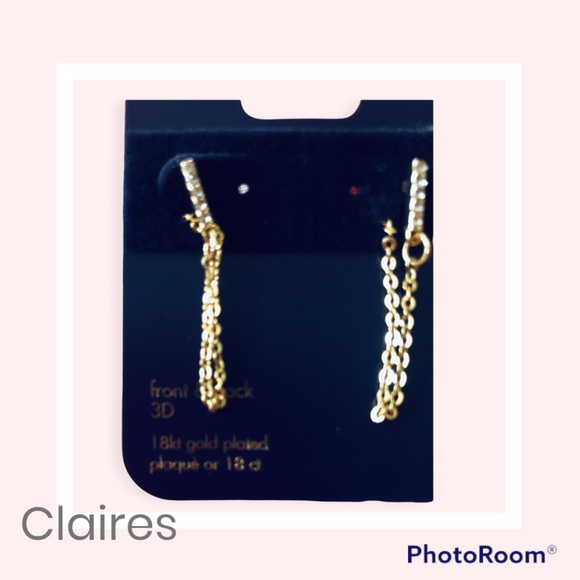 Brand new Claire’s 18kt Gold Plated Faux Crystal Bar Chain Stud Earrings - Picture 4 of 5